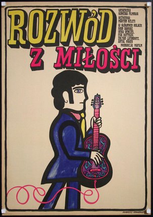 a poster with a man holding a guitar