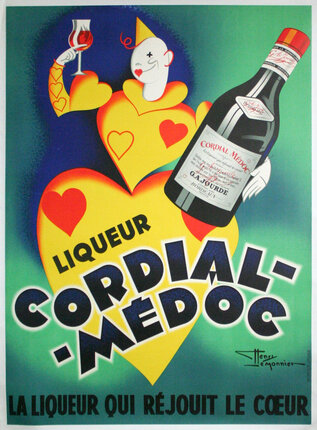 a poster with a heart and a couple of hearts holding a glass of wine