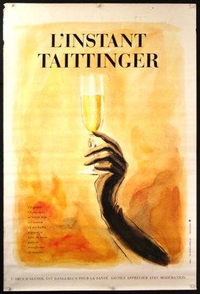 a poster of a hand holding a glass of champagne