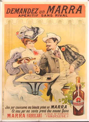 a poster of a man and woman drinking wine