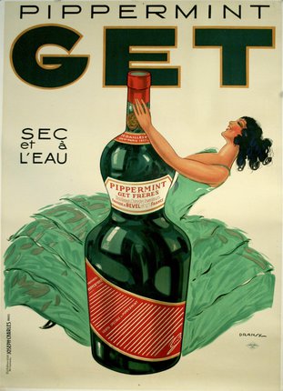 a poster of a woman holding a bottle of liquid