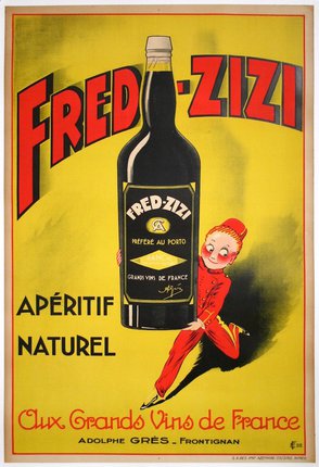 a poster of a person holding a bottle