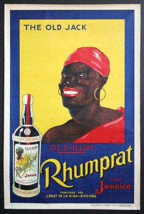 a poster of a man with a red headband and a bottle of rum