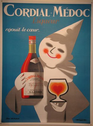 a poster of a person holding a bottle and a glass