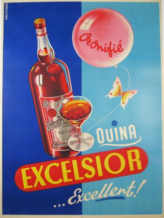 a poster of a bottle and a balloon