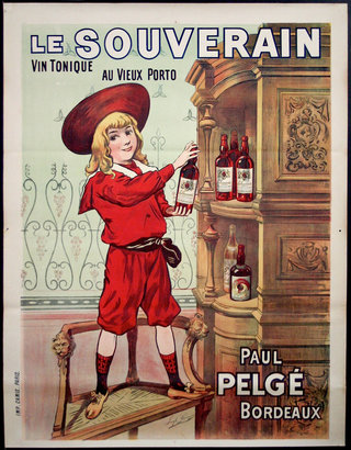 a poster of a boy holding a bottle of wine
