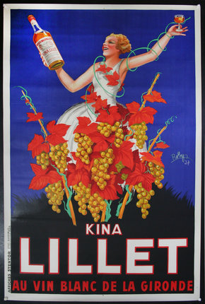 a poster of a woman holding a bottle of wine