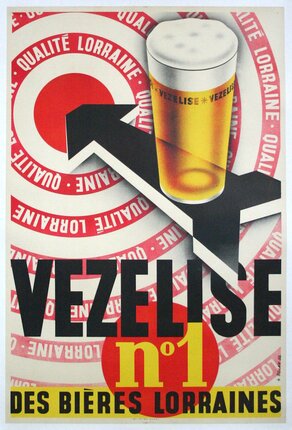 a poster with a glass of beer and an arrow pointing up
