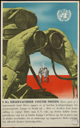 a poster with hands holding binoculars