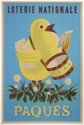 a yellow bird holding a drum and newspaper