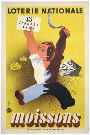 a poster of a man holding a sign and a sickle