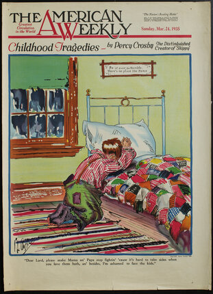 a poster of a child sleeping on a bed