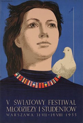a poster of a woman with a white dove
