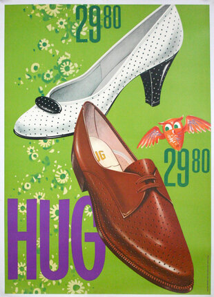 a poster of shoes on a green background