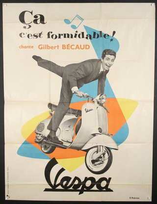 a poster of a man on a scooter