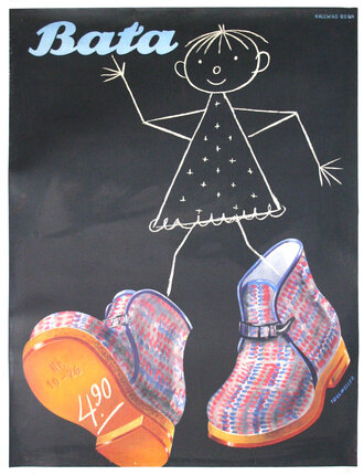 a poster with a cartoon of a girl and shoes