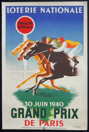 a poster with horses and jockeys