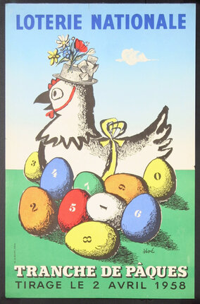 a poster with a chicken and eggs