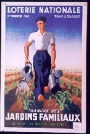 a man holding watering cans in a field