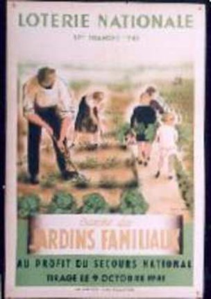a poster of a family working in a garden