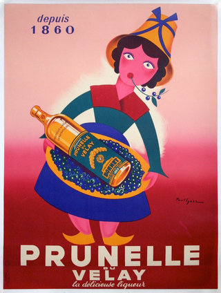a poster of a woman holding a bottle of liquor