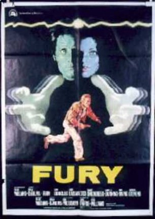 a movie poster with a man running away from a man