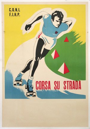 a poster of a man rollerblading