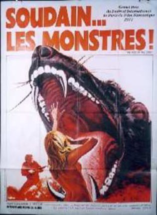 a movie poster with a wolf mouth and a woman in red dress