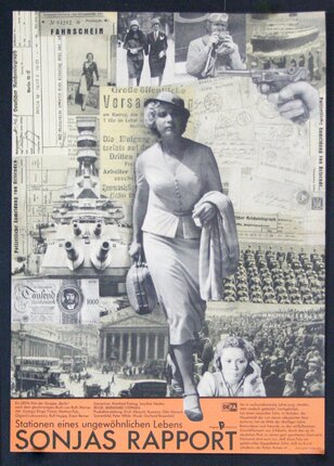 a poster of a woman walking