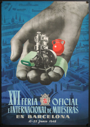 a poster of a hand holding a machine