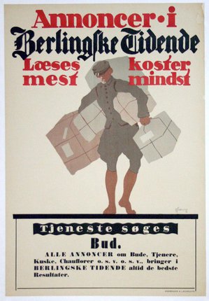 a poster with a man carrying boxes