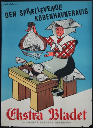 a poster of a woman selling fish