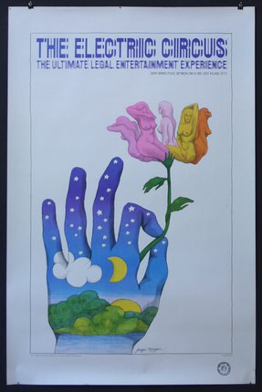 a poster with a hand holding a flower