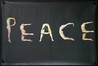 a poster with people forming the word peace