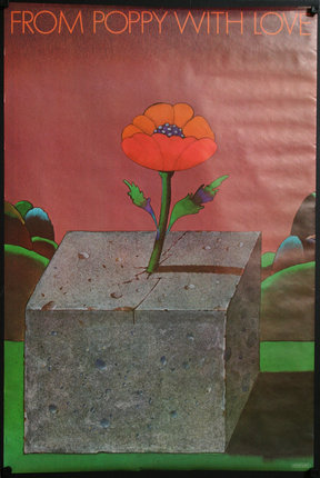 a flower growing out of a stone block