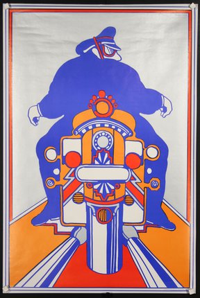 a poster of a man riding a motorcycle