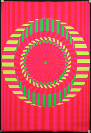 a pink and green striped poster