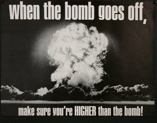 a black and white poster with a large cloud of smoke