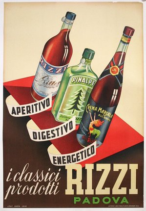 a poster of bottles of alcohol