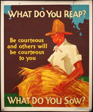 a poster with a man in a hat and hay