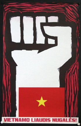 a poster with a fist and a flag