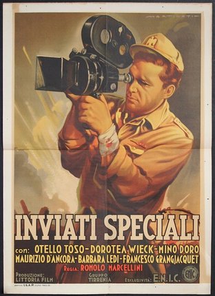 a poster of a man holding a camera