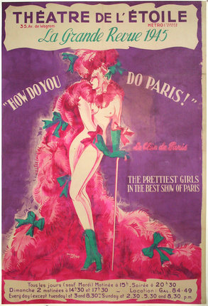 a poster with a woman in a pink dress