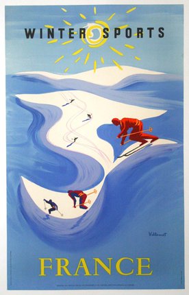 a poster of a skiers on a snowy mountain