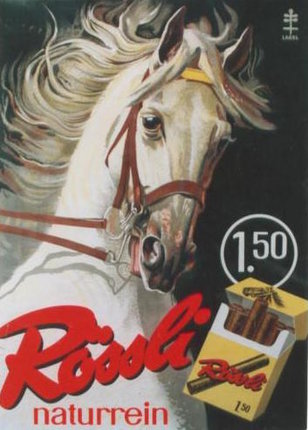a horse with a cigarette and a box of cigarettes
