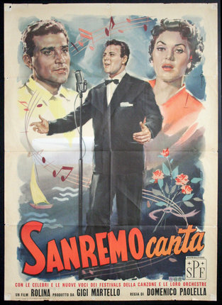 a poster of a man singing into a microphone