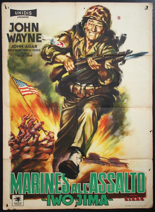 a movie poster of a soldier running with a flag