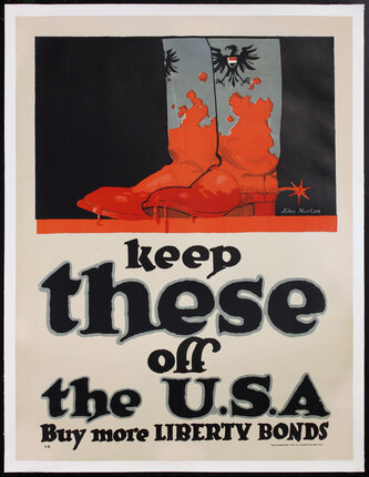a poster with WWI german military boots covered in blood and text