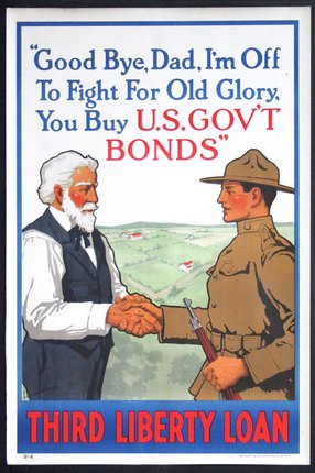 a poster of a man shaking hands with a soldier