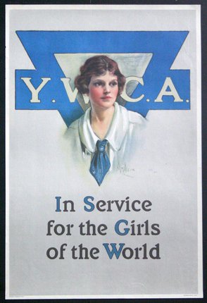 a poster with a woman in a blue tie